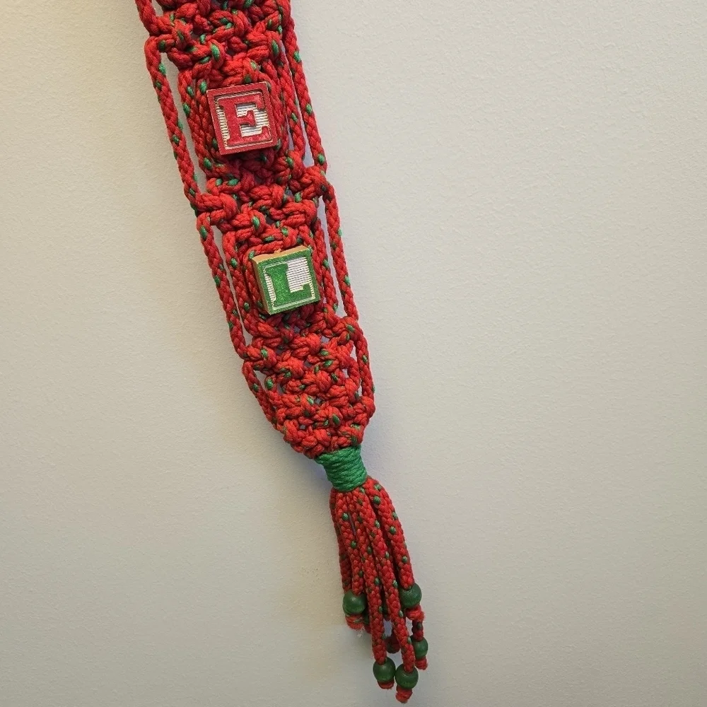 Noel Christmas Macrame with Toy Letter Blocks Vintage Decor